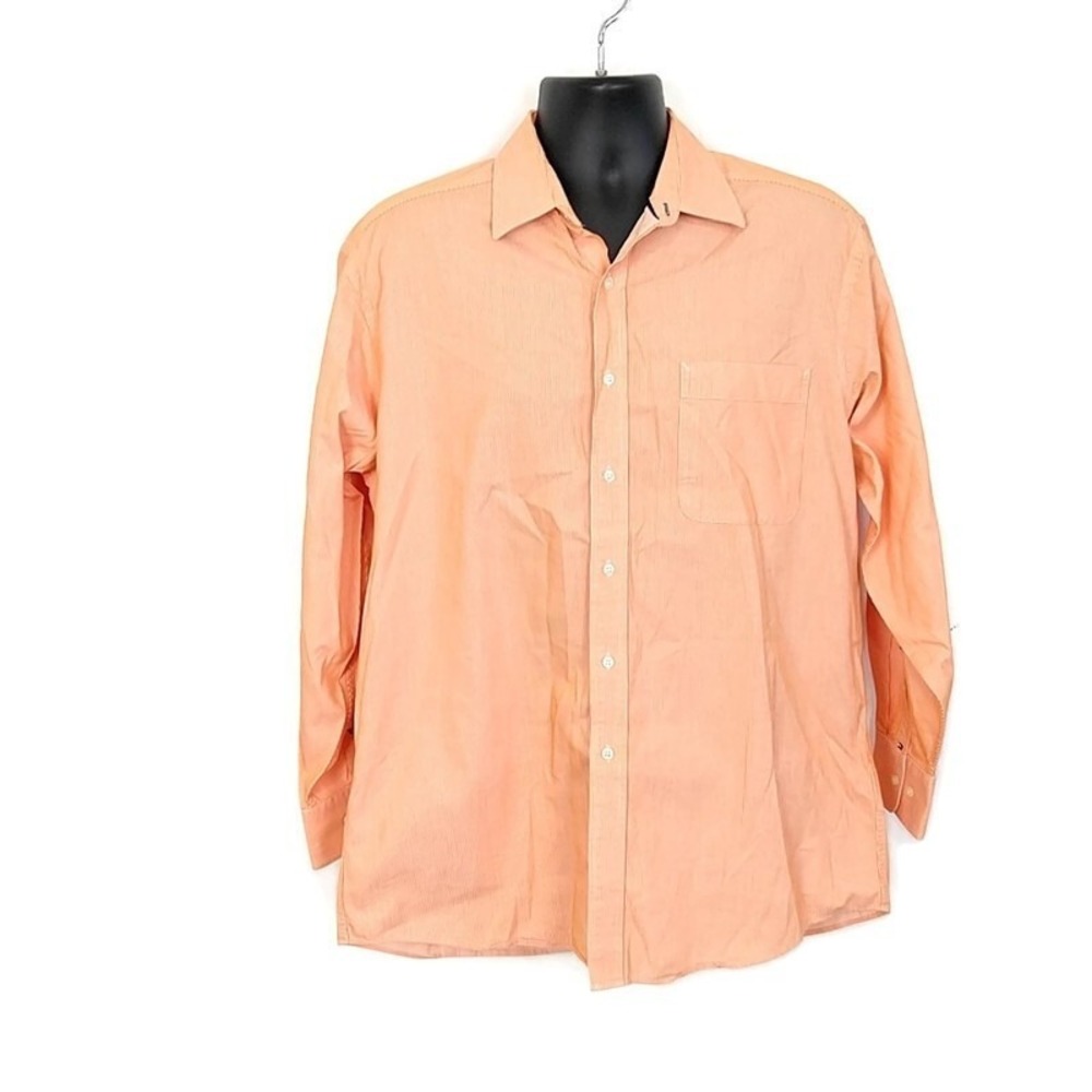 Tommy Hilfiger Orange Striped Button Front Shirt‎ Regular Fit Mens 16 Prepppy